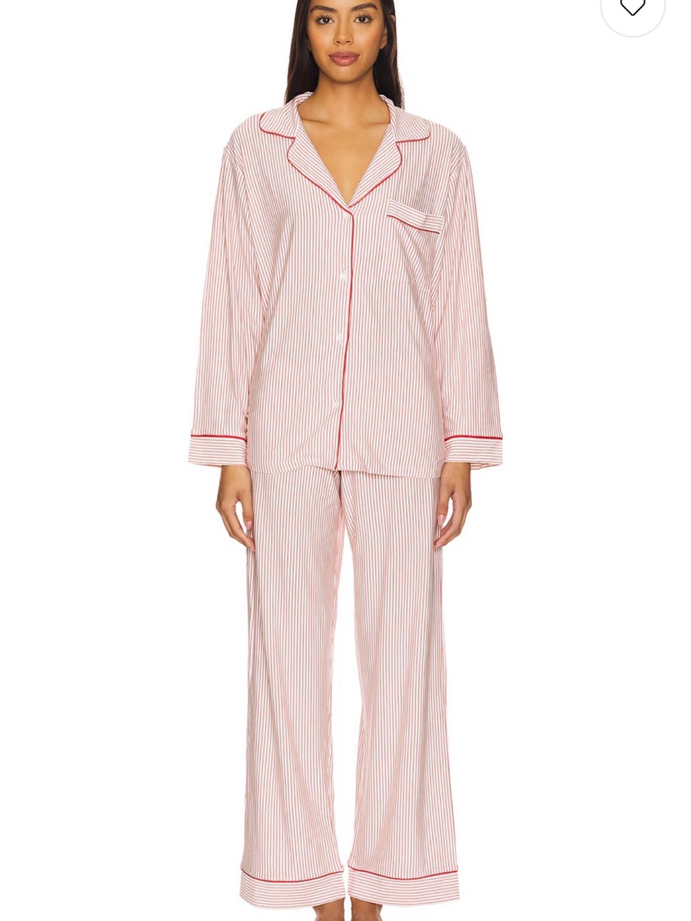 Gisele Printed Long PJ Set in Duo Stripe Holly Red